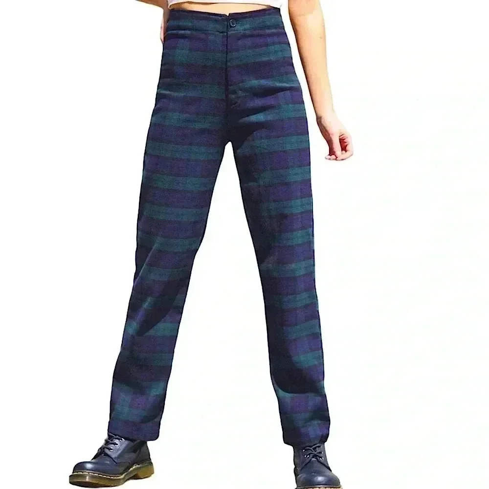 J. GALT Green & Navy High Rise Tilden Plaid Pants